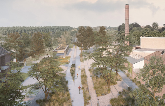 render van bovenaanzicht van de nieuwe stationsomgeving in Borgloon in 2024